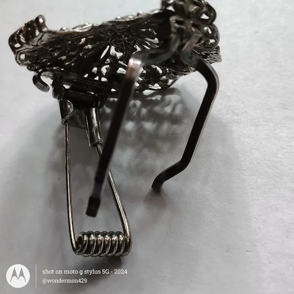 🗼A-F Paris France Brooch Art Nouveau Silver Filigree Clip Vintage - Picture 10 of 10